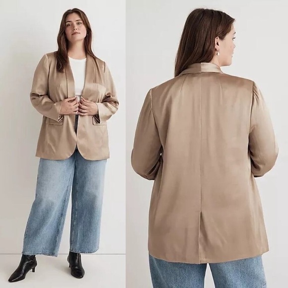 Madewell Jackets & Blazers - Madewell Blazer Womens 16W Taupe Gold Satin Shawl Collar Oversized Preppy Career